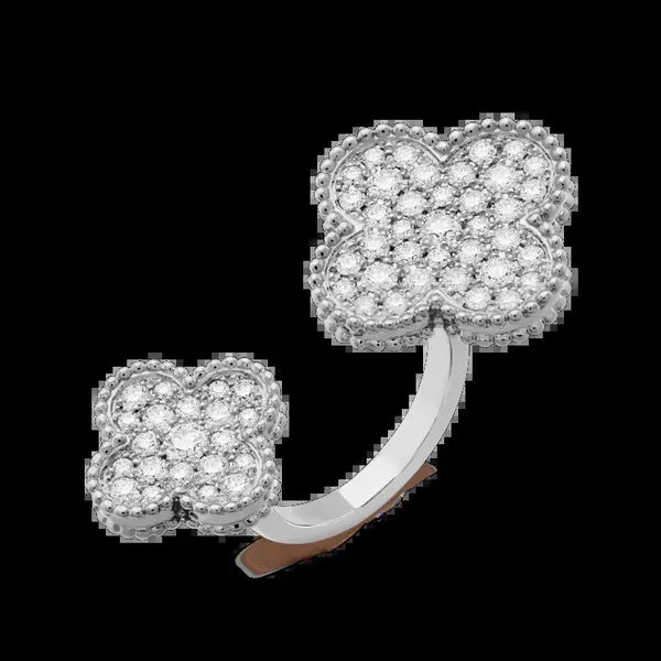 Van Cleef  Arpels Alhambra Silver-Tone Pave-Effect Clover Open Ring product photo
