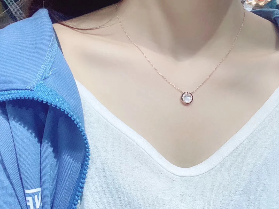 Tiffany  Co. Round T Inlay Pendant Necklace Rose-Tone with White Inlay product view 1