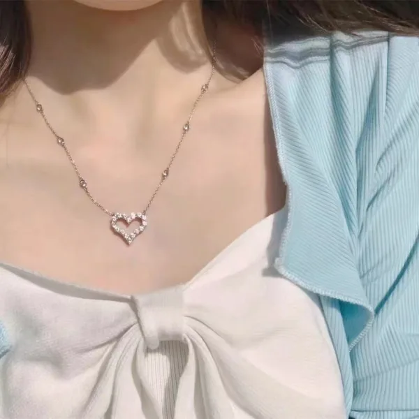Tiffany  Co. Pavé-Effect Open Heart Necklace Silver-Tone product view 5