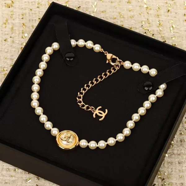 Chanel Pearl-Effect Medallion Choker Necklace Gold-Tone product photo
