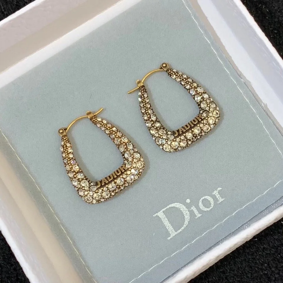 Dior J’Adior Hoop Earrings In Antique Gold-Tone Metal and Crystals product view 3