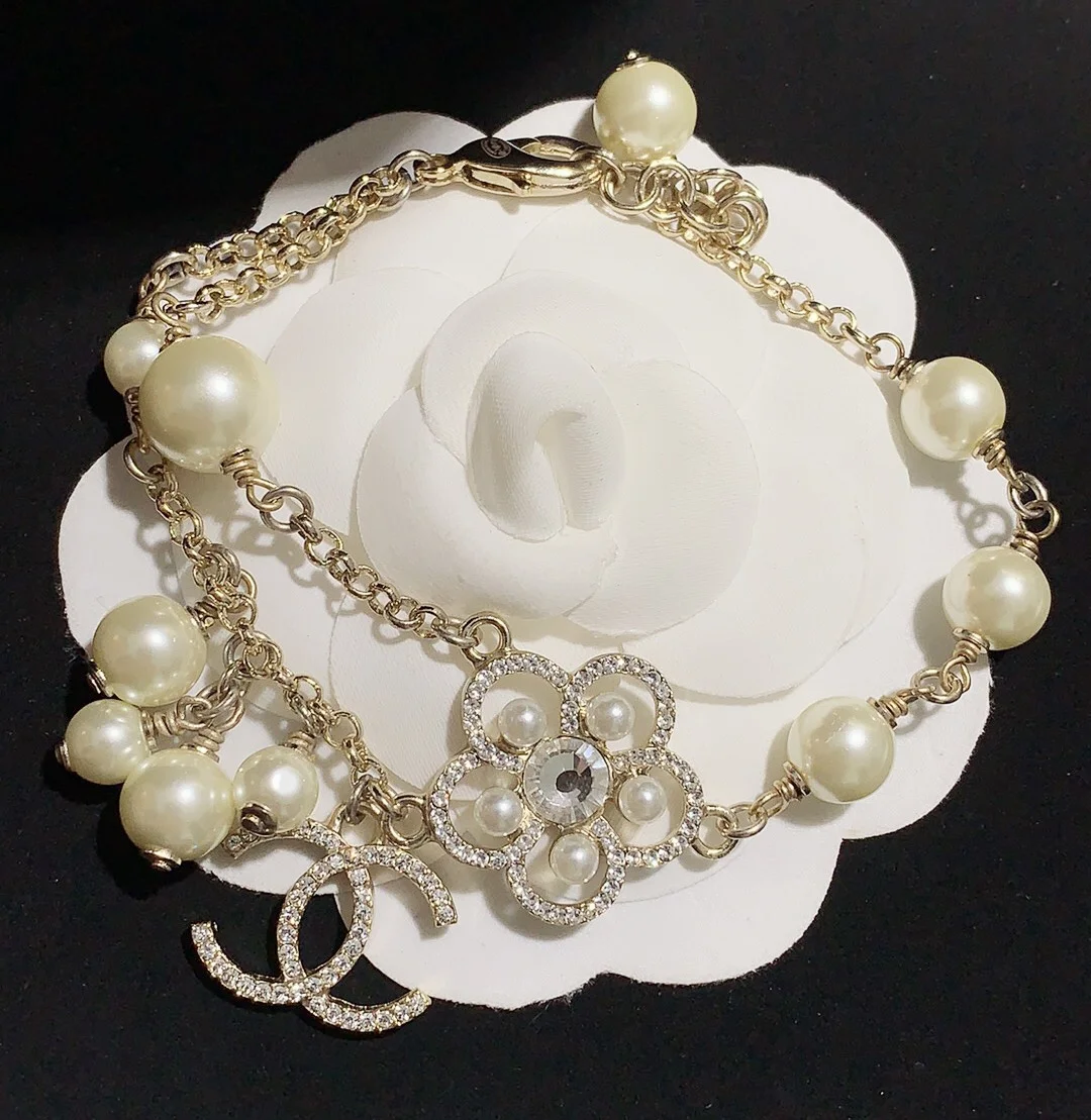 Chanel Flower CC Pearl-Effect Charm Bracelet Gold-Tone product view 5