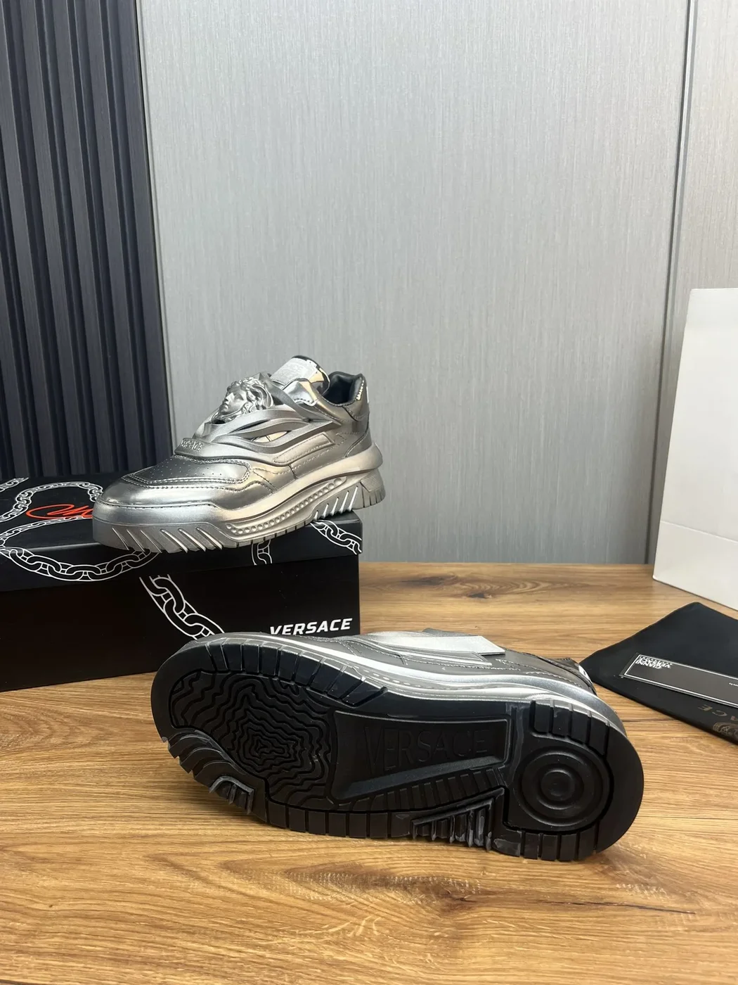 Versace Leather Sneakers Silver product view 9