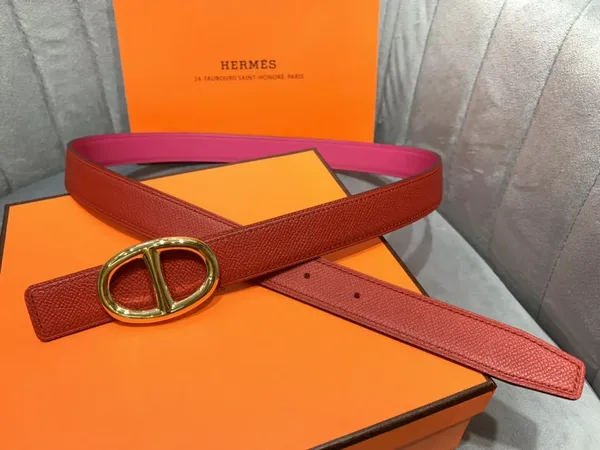 Hermès Red/Bright Pink Reversible Belt with Gold-Tone Oval Buckle product photo