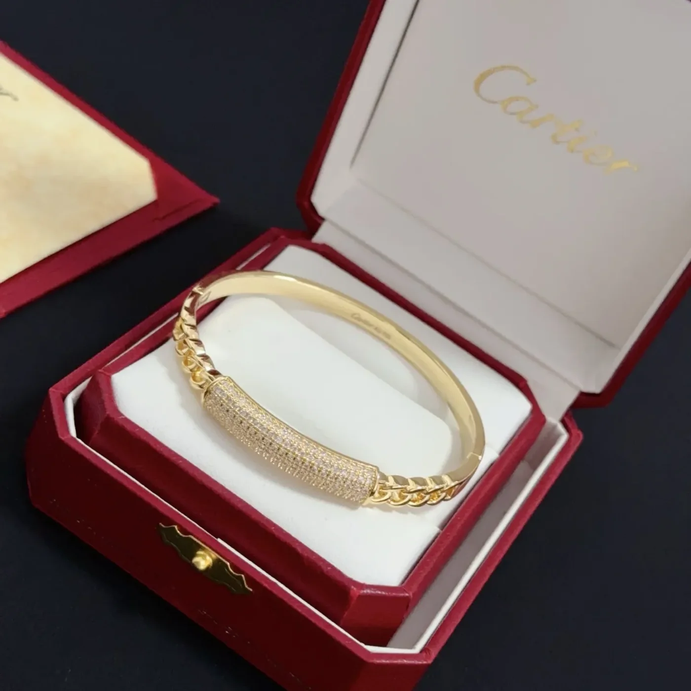 Cartier Gold-Tone Chain-Link Bangle with Pave-Effect Panel product view 2