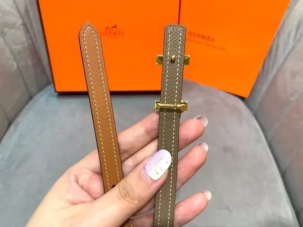 Hermès Tan/Grey Reversible Belt with Gold-Tone Slim H Buckle product view 7