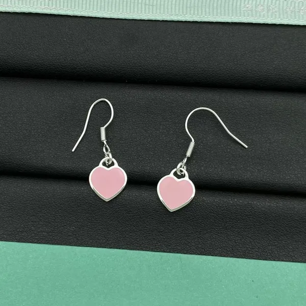 Tiffany  Co. Hook Heart Tag Earrings Silver-Tone with Pink Inlay product photo