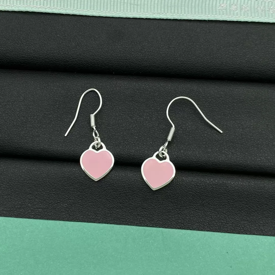 Tiffany  Co. Hook Heart Tag Earrings Silver-Tone with Pink Inlay product view 1