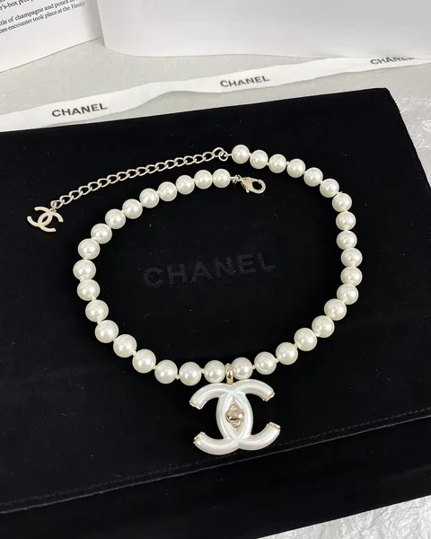 Chanel White CC Pearl-Effect Choker Necklace White and Gold-Tone product photo