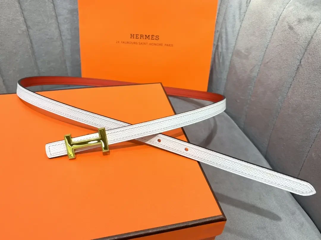 Hermès White/Red Reversible Belt with Gold-Tone Slim H Buckle product view 1