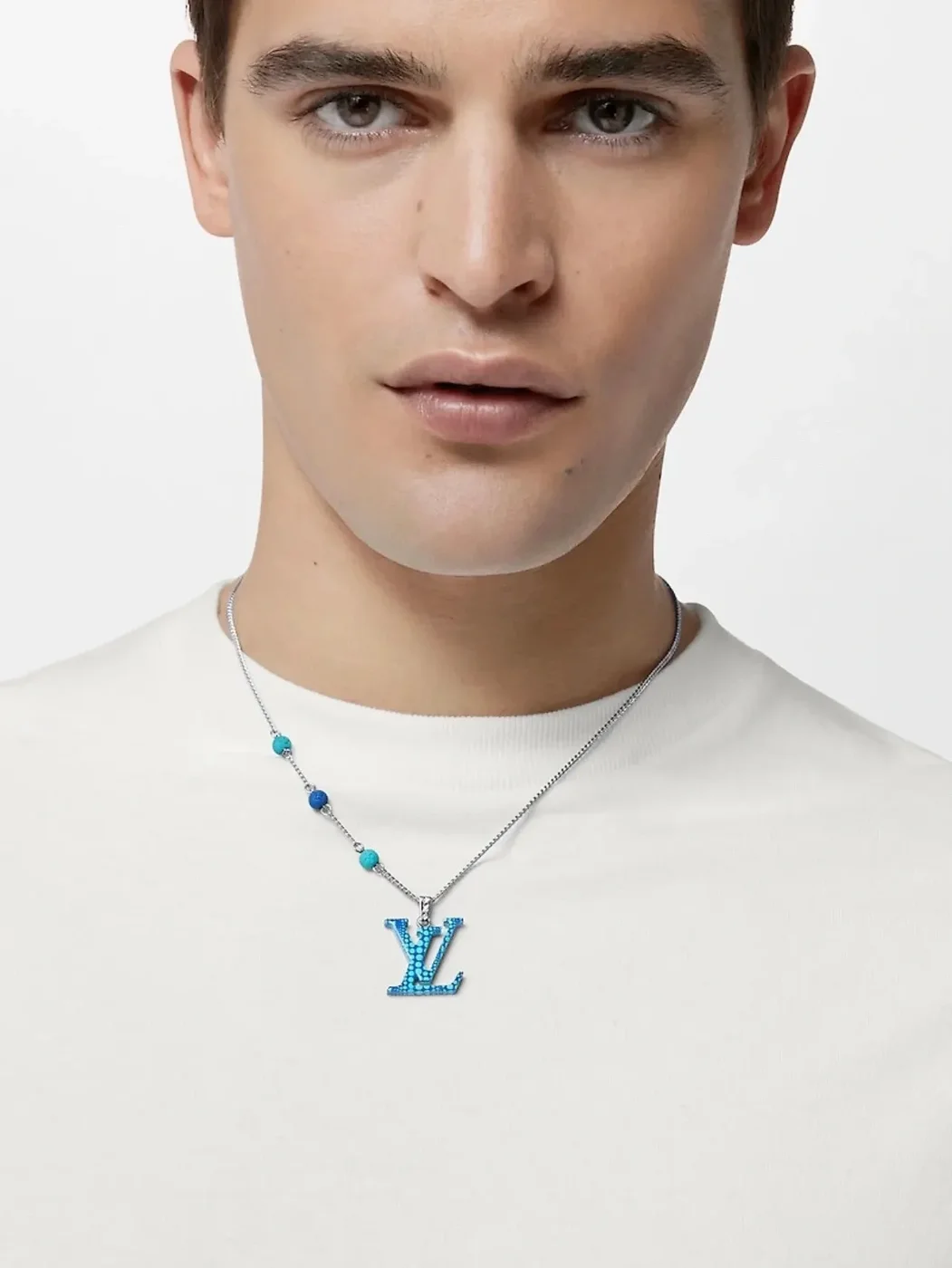 Louis Vuitton Dotted LV Monogram Bead Necklace Silver-Tone with Blue Beads product view 8
