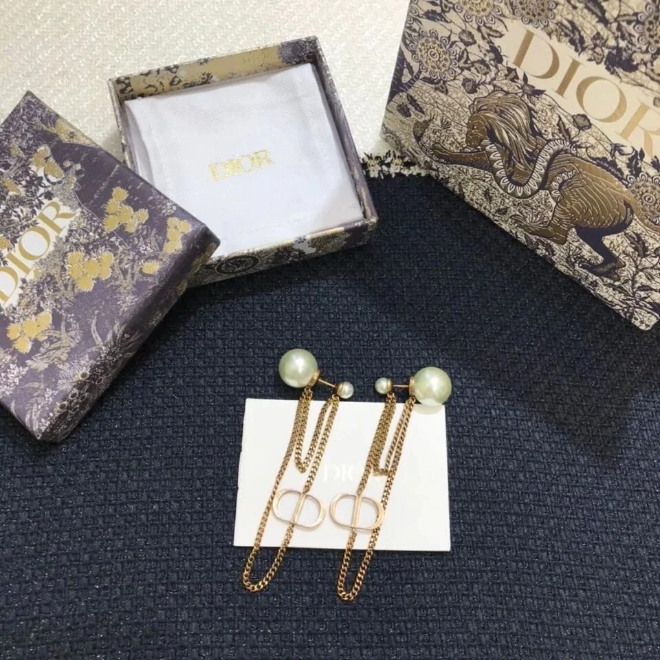 Dior Tribales CD Earrings In Antique Gold-Finish Metal and Pearl-Effect Details product view 3