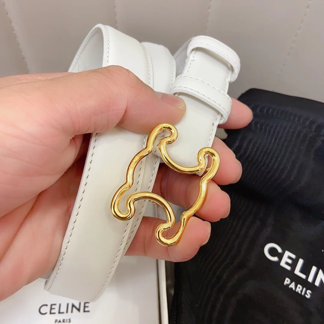 Celine Medium Triomphe Frame Belt 25MM in White Calfskin product view 7