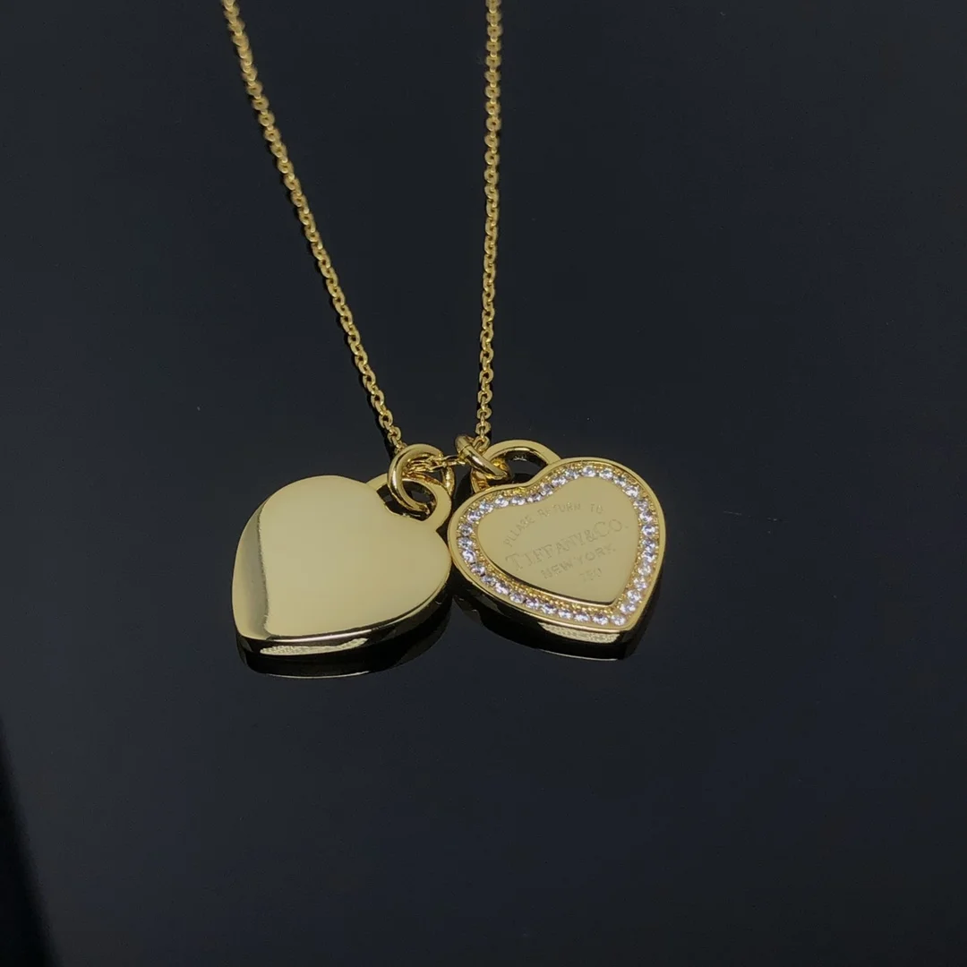 Tiffany  Co. Double Heart Pavé-Effect Necklace Gold-Tone product view 1