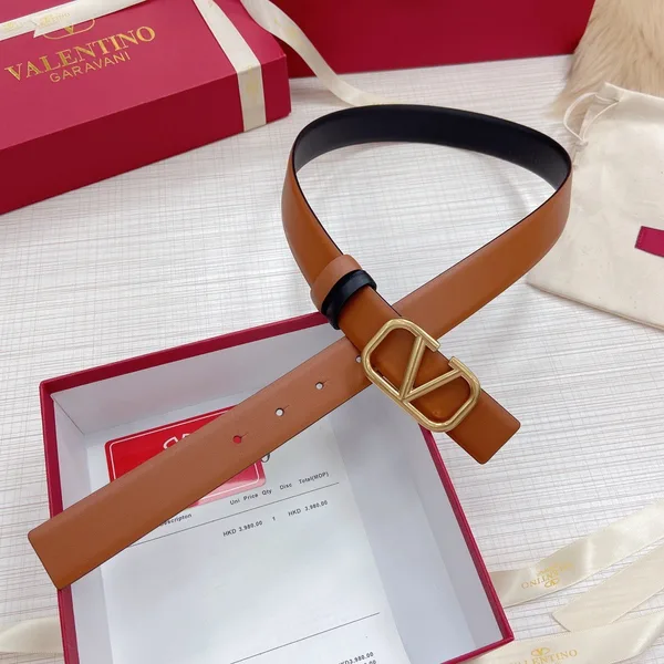 Valentino VLogo Reversible Belt 30mm in Brown and Black Calfskin product view 6