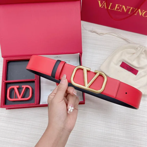 Valentino VLogo Reversible Belt 40mm in Black and Red Calfskin product view 4