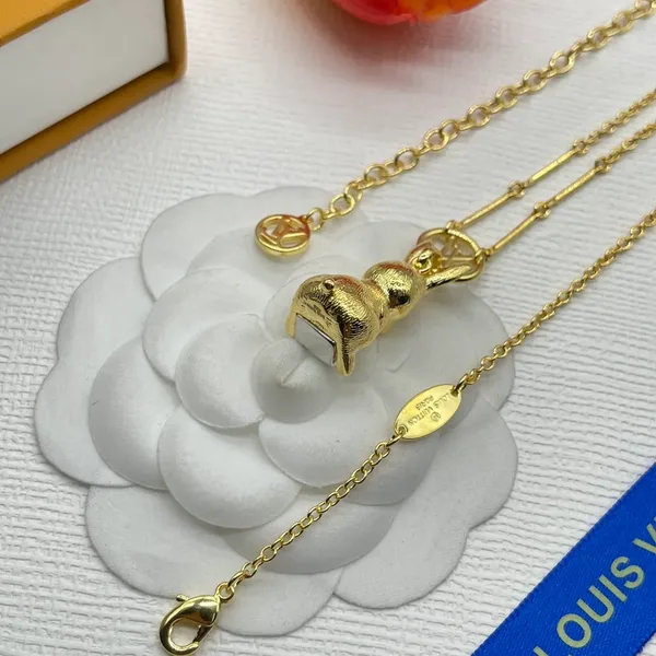 Louis Vuitton Sculptural Rabbit Pendant Necklace Gold-Tone product view 6