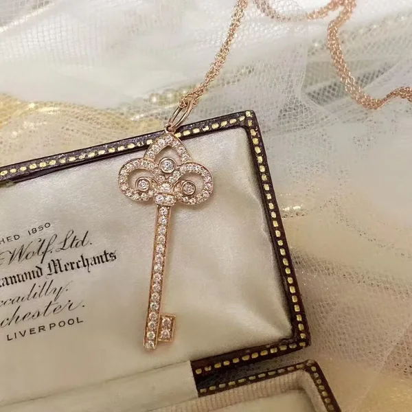 Tiffany  Co. Full Pavé-Effect Woven Crown Key Necklace Rose-Tone product photo