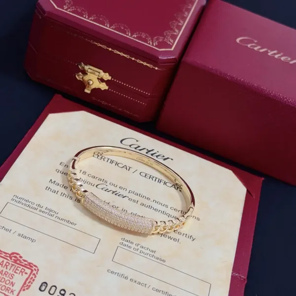 Cartier Gold-Tone Chain-Link Bangle with Pave-Effect Panel product view 7