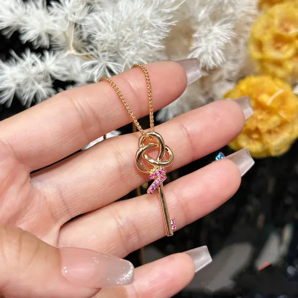 Tiffany  Co. Woven Crown Key Pink Pavé-Effect Necklace Rose-Tone product view 3