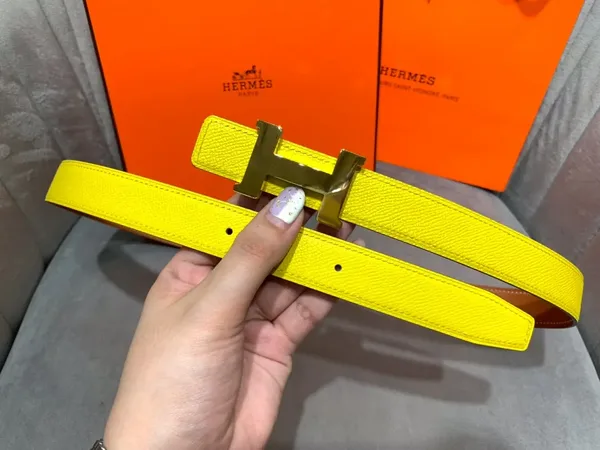 Hermès Yellow/Brown Reversible Belt with Gold-Tone Wide H Buckle product view 4