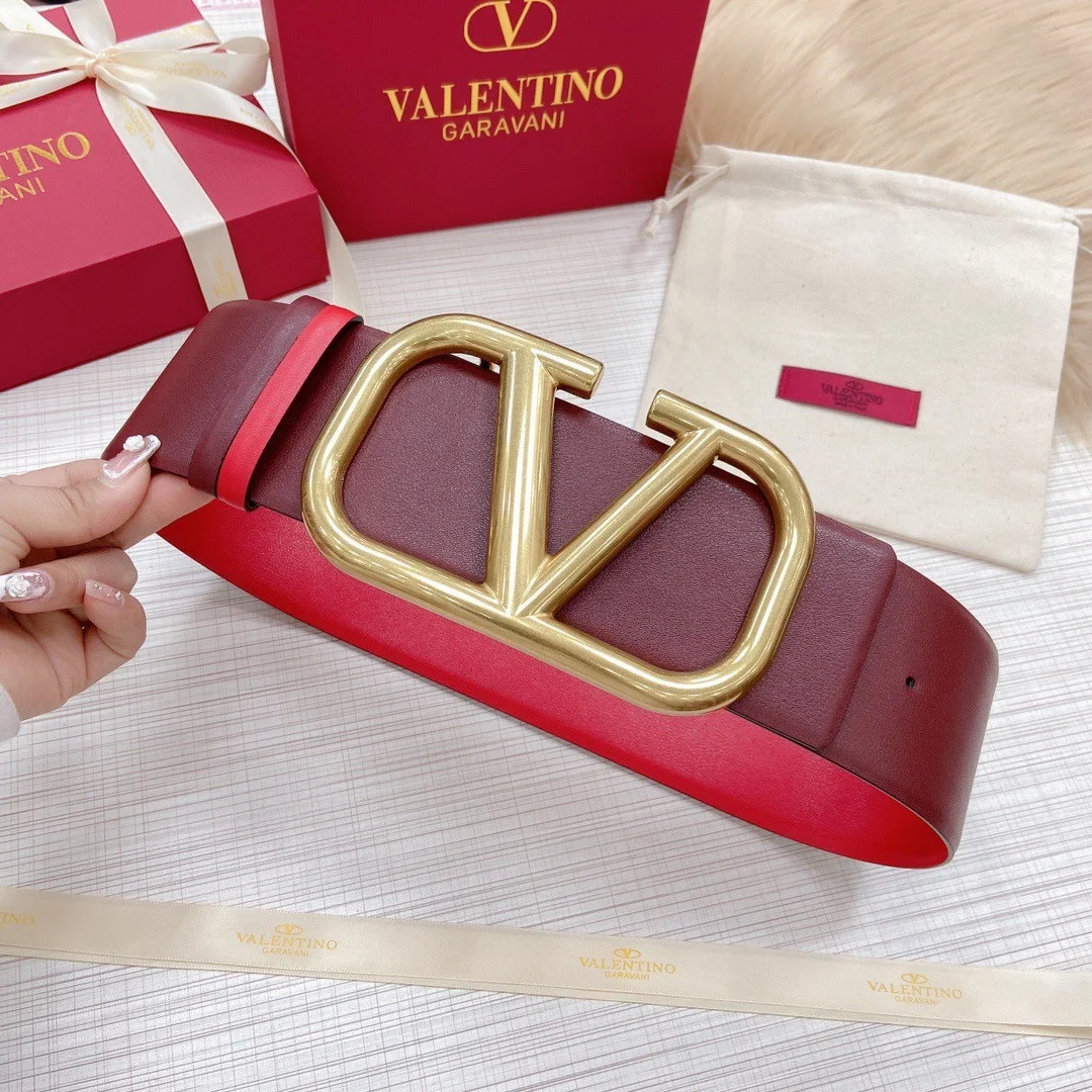 Valentino VLogo Reversible Belt 70mm in Burgundy and Red Calfskin product view 7