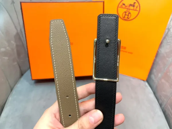 Hermès Taupe/Black Reversible Belt with Silver-Tone Horse-and-Carriage Buckle product view 7
