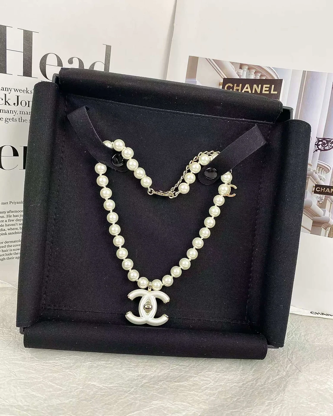 Chanel White CC Pearl-Effect Choker Necklace White and Gold-Tone product view 2