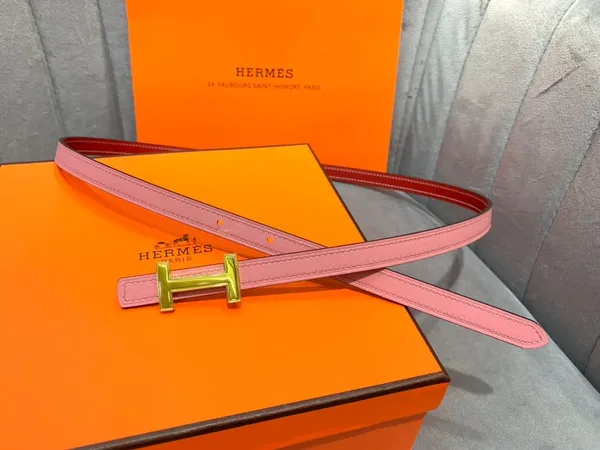 Hermès Pink/Red Reversible Belt with Gold-Tone Slim H Buckle product photo