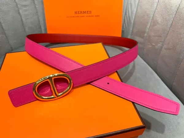Hermès Red/Bright Pink Reversible Belt with Gold-Tone Oval Buckle product view 3