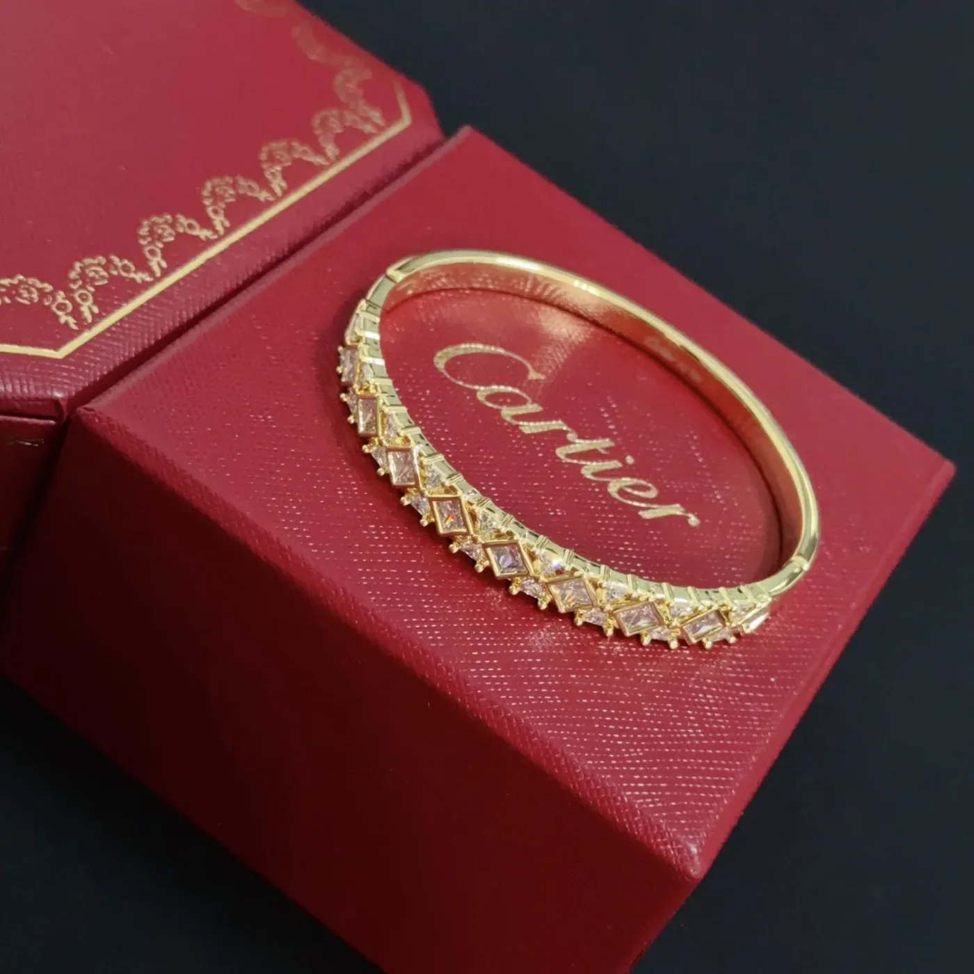 Cartier Gold-Tone Textured Bangle with Teardrop Crystal-Effect Details product view 7