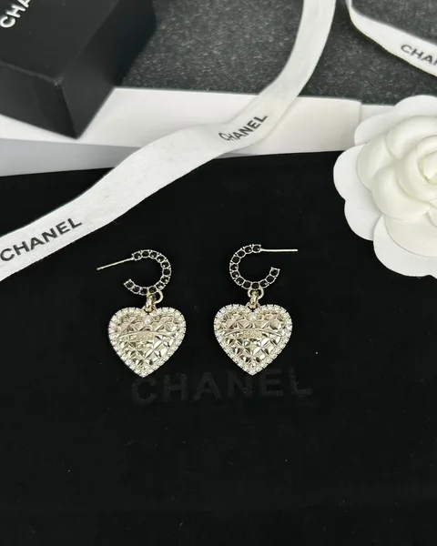 Chanel Heart Dangle Hoop Earrings Gold-Tone product view 2