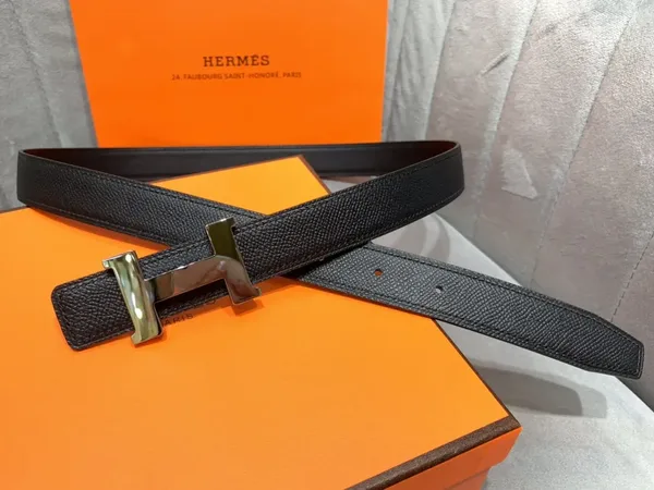 Hermès Black Reversible Belt with Silver-Tone Wide H Buckle product photo