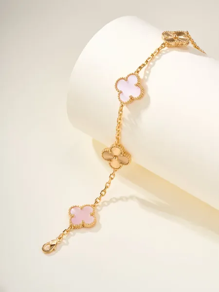 Van Cleef  Arpels Alhambra Pale Pink Clover and Gold-Tone Knot Bracelet product view 3