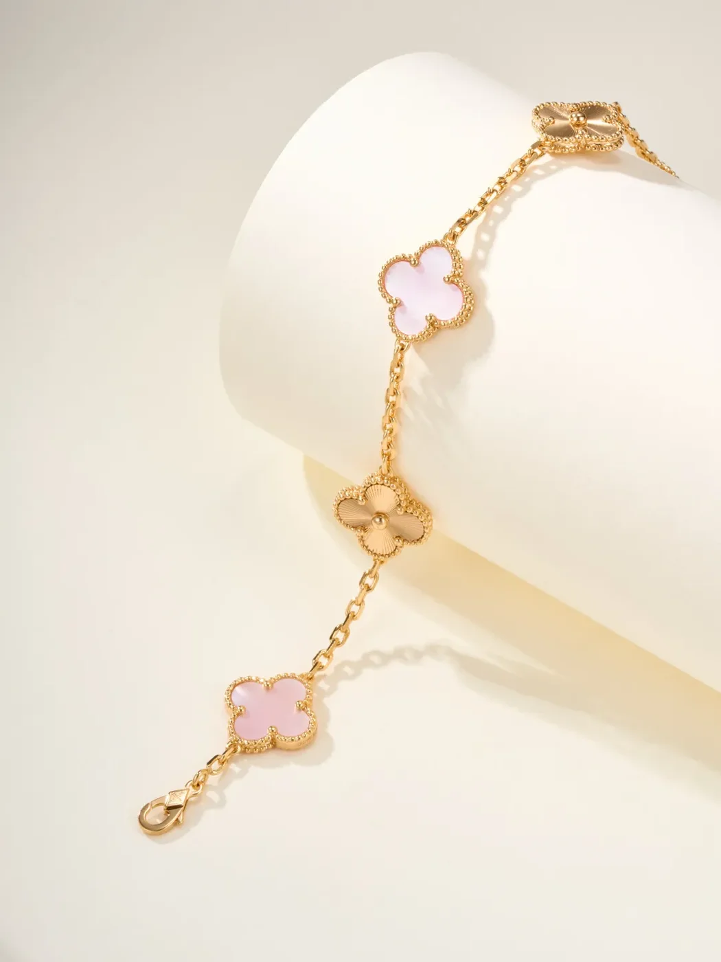 Van Cleef  Arpels Alhambra Pale Pink Clover and Gold-Tone Knot Bracelet product view 3