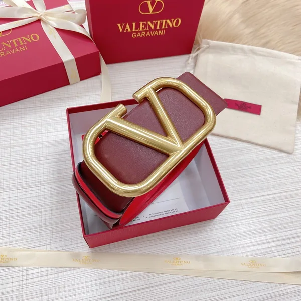 Valentino VLogo Reversible Belt 70mm in Burgundy and Red Calfskin product view 4