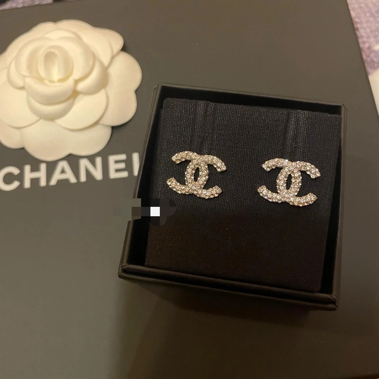 Chanel Full Pavé CC Stud Earrings Gold-Tone product view 2