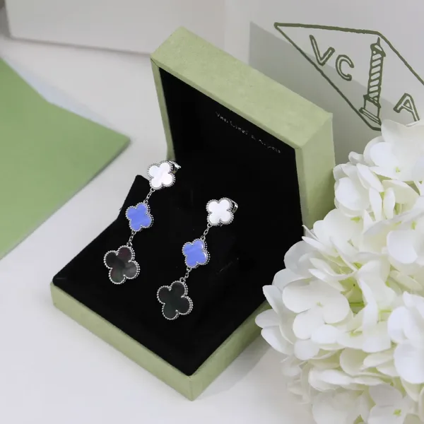 Van Cleef  Arpels Alhambra White Blue and Black Three-Motif Silver-Tone Drop Earrings product view 6