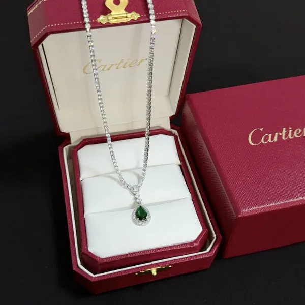 Cartier Green Pear-Shaped Silver-Tone Pendant Necklace product photo