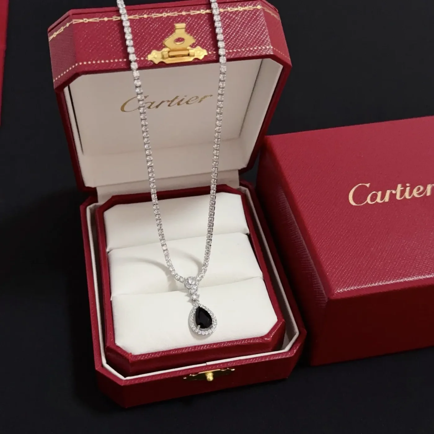 Cartier Black Pear-Shaped Silver-Tone Pendant Necklace product view 1