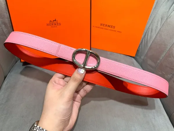 Hermès Pink/Red Reversible Belt with Silver-Tone Oval Buckle product view 5