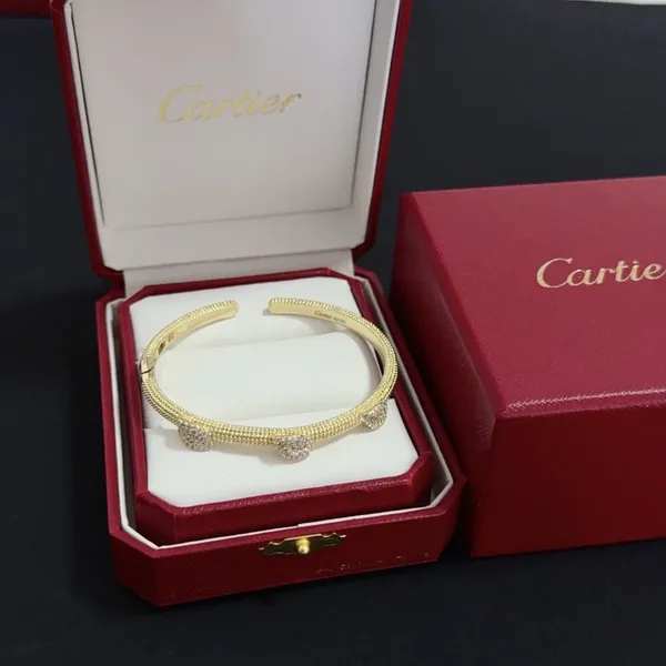 Cartier Gold-Tone Textured Bangle with Three Crystal-Effect Accents product photo