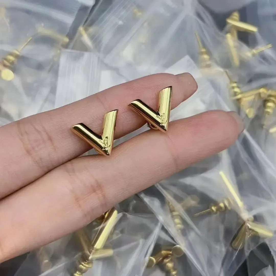 Louis Vuitton V Stud Earrings Gold-Tone product view 1