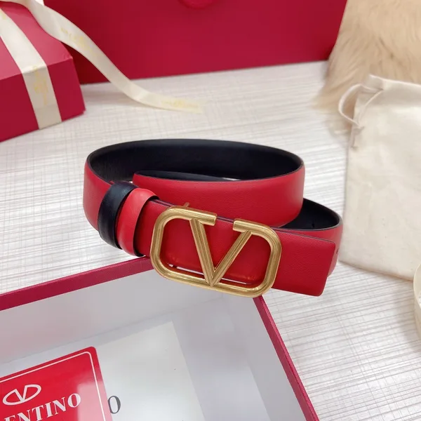 Valentino VLogo Reversible Belt 30mm in Black and Red Calfskin product view 2