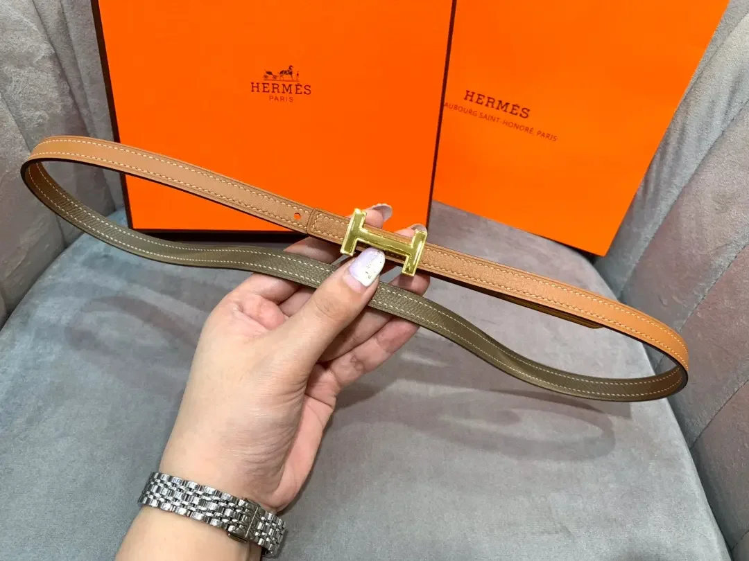 Hermès Tan/Grey Reversible Belt with Gold-Tone Slim H Buckle product view 5
