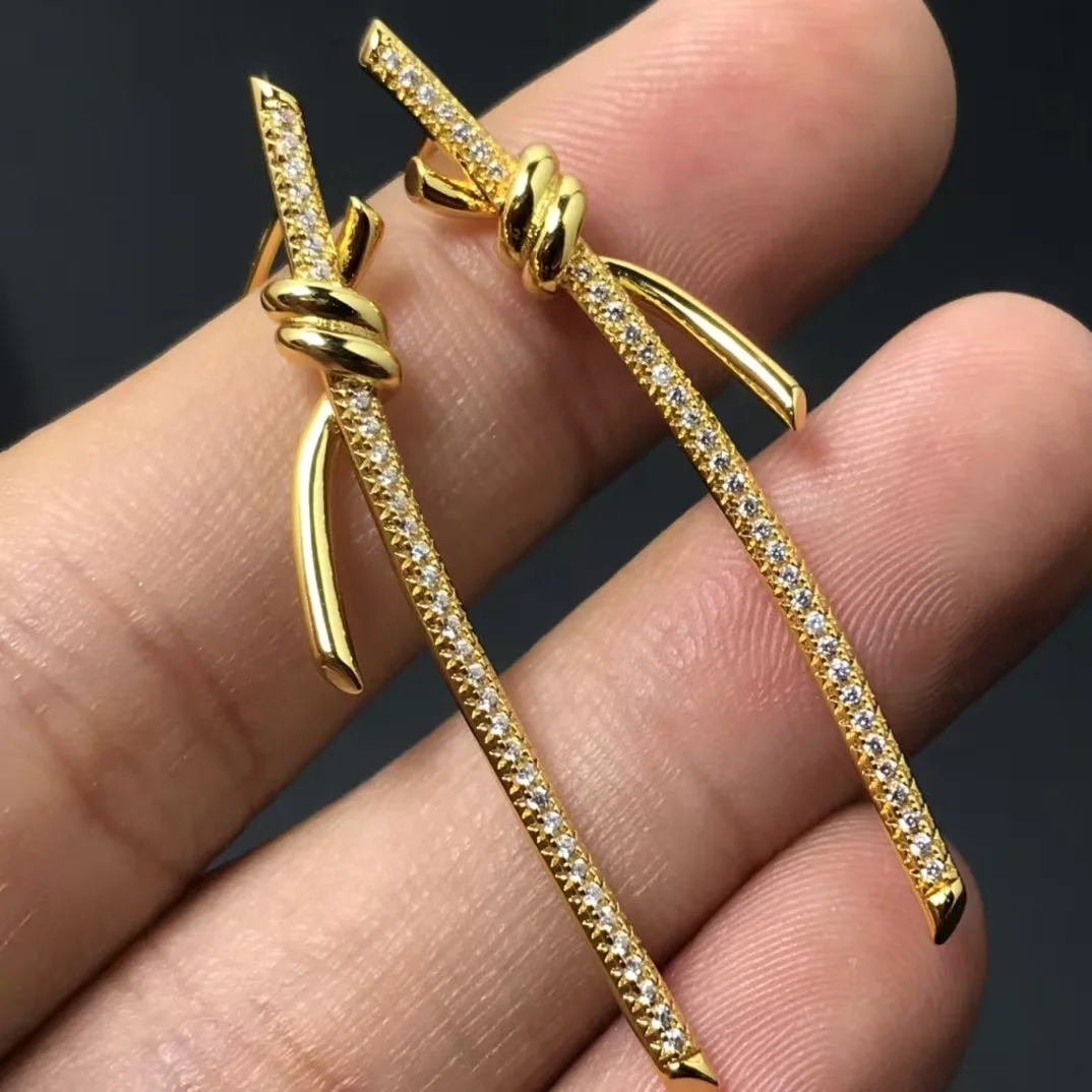 Tiffany  Co. Knot Long Drop Earrings Gold-Tone product view 1