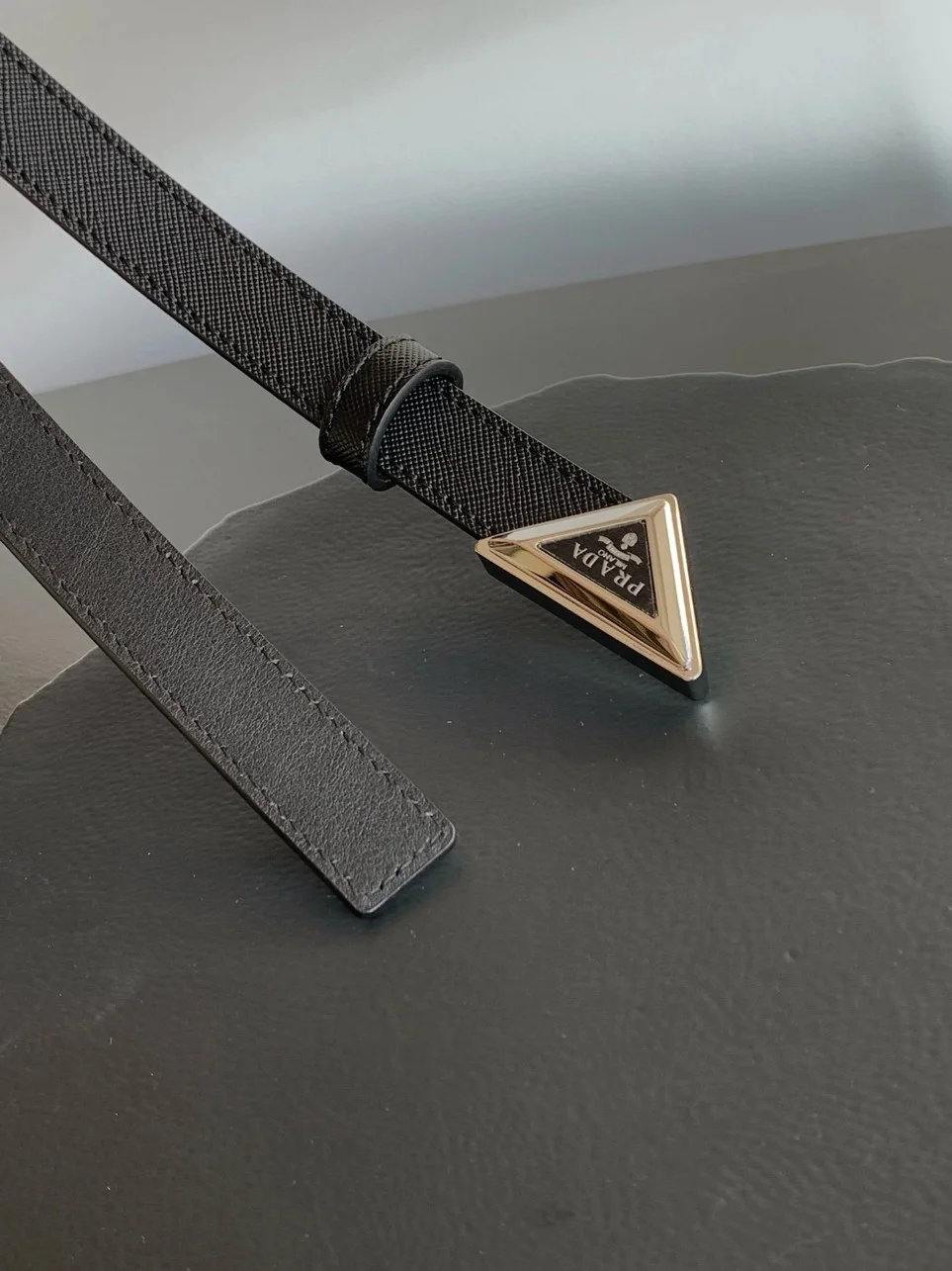 Prada Triangular Buckle Belt 25MM in Black Saffiano Leather product view 5