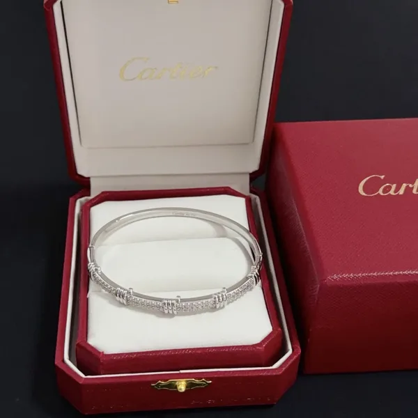 Cartier Silver-Tone Textured Bangle with Pave-Effect Details product photo
