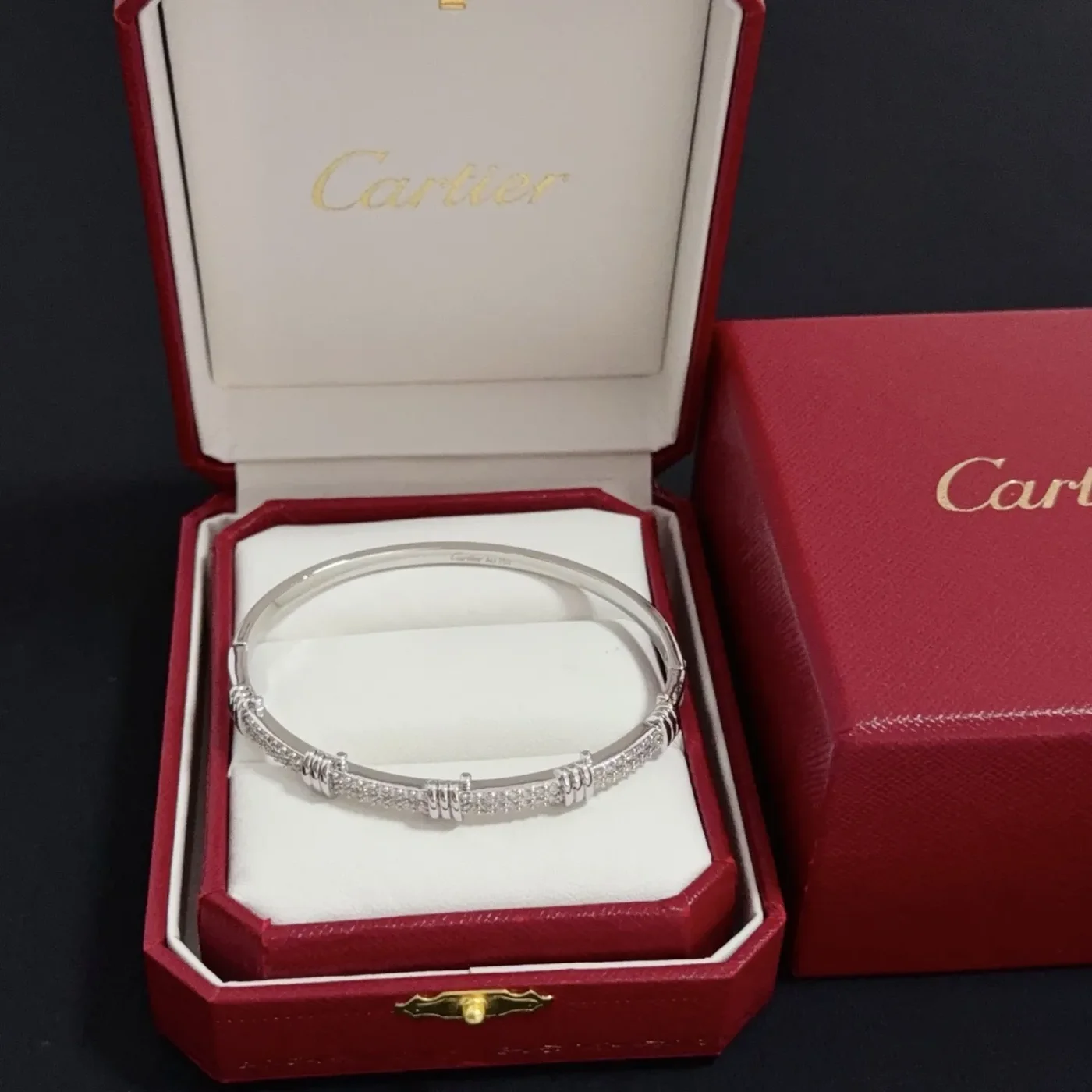 Cartier Silver-Tone Textured Bangle with Pave-Effect Details product view 1