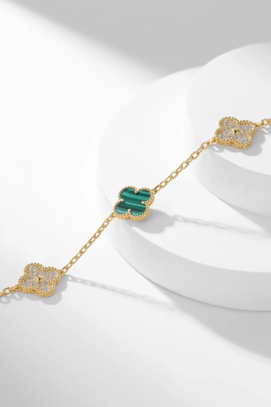 Van Cleef  Arpels Alhambra Green and Pave-Effect Ten-Motif Gold-Tone Necklace product view 6